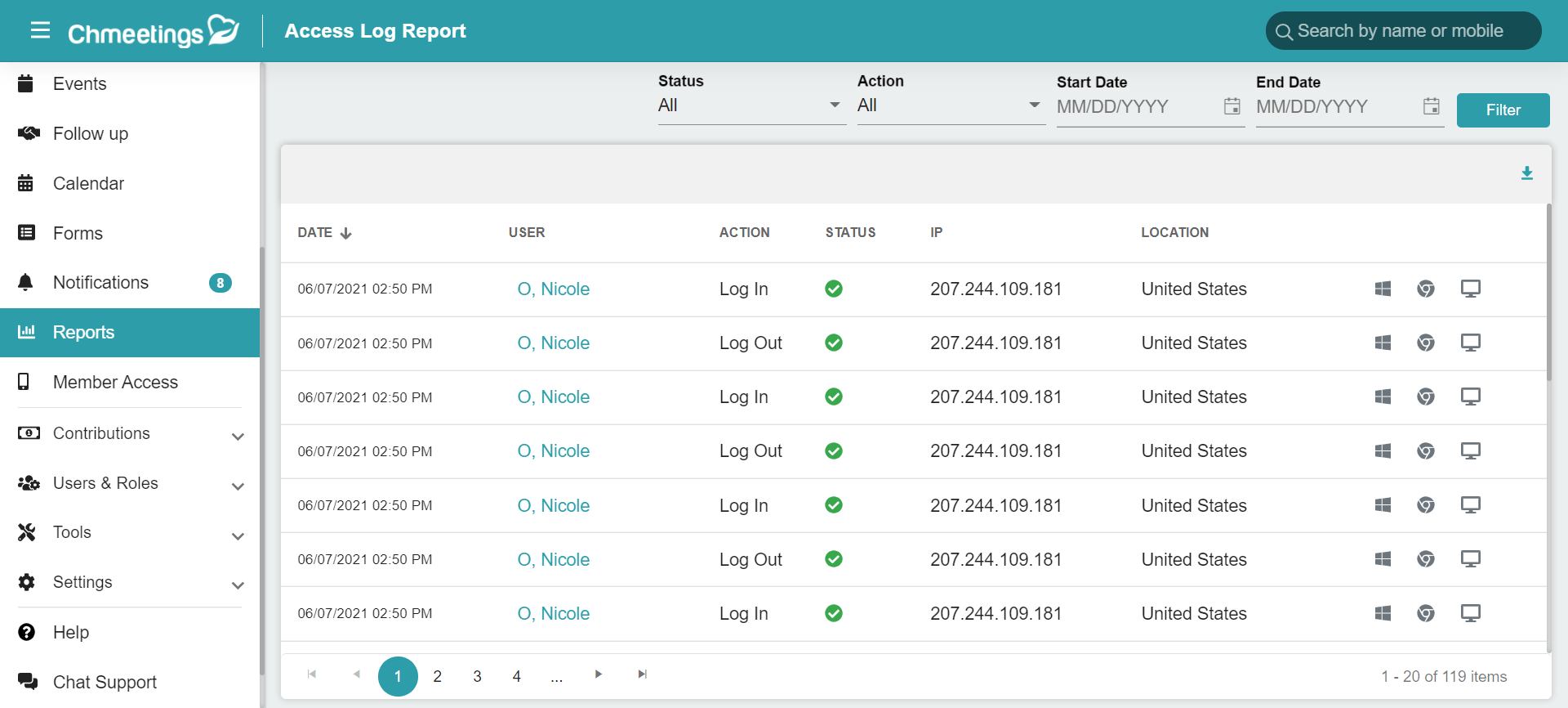 ChMeetings Q2 2021 Updates 10 Chmeetings- Access log report