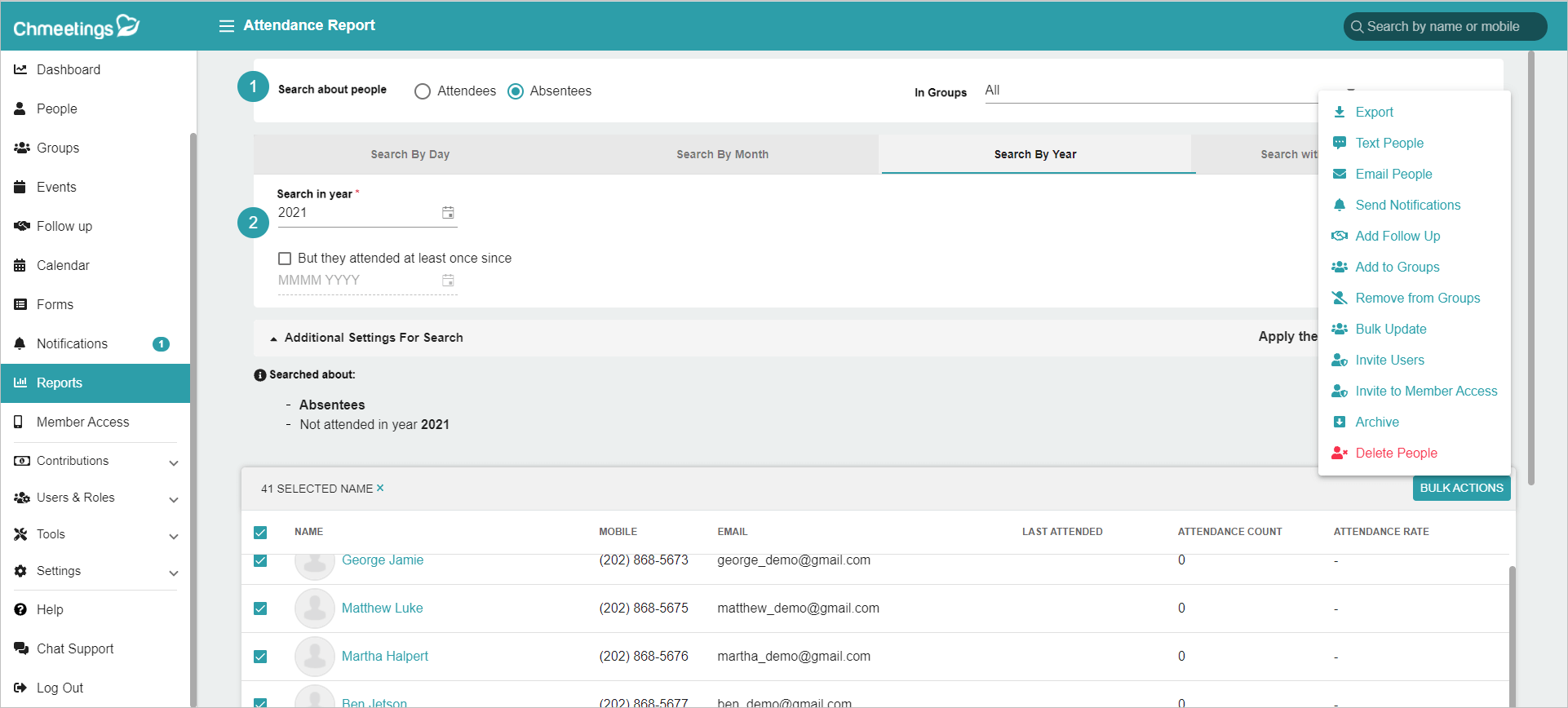 Release Notes 2021 28 attendance report bulk actions -