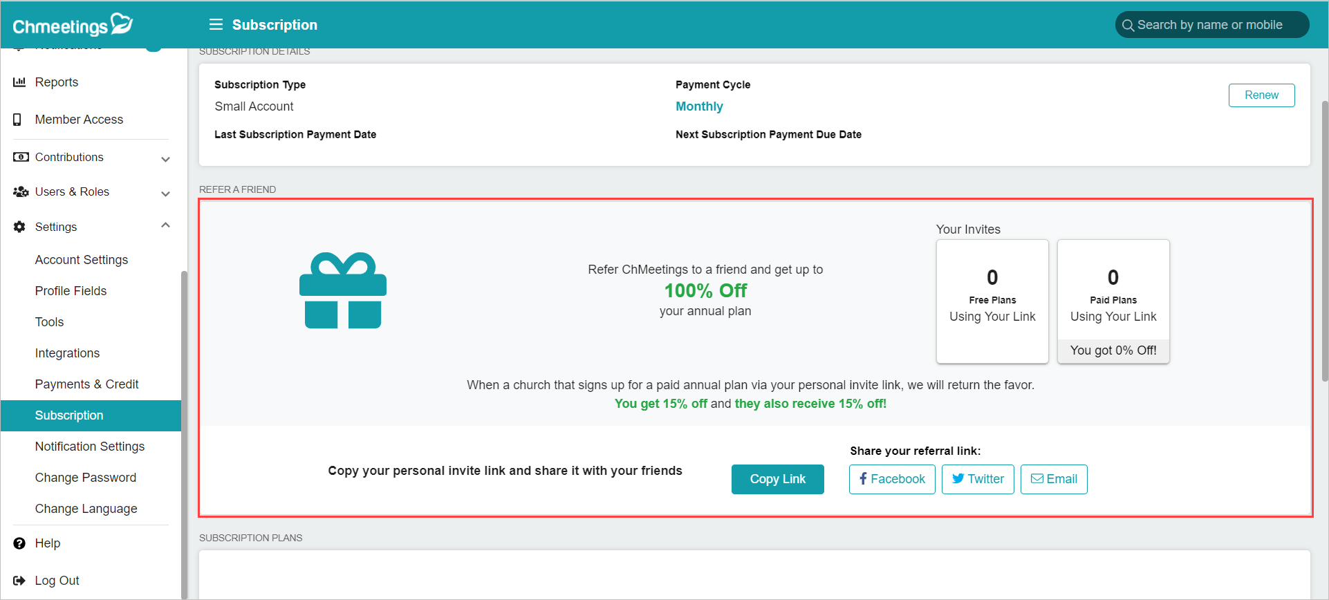 ChMeetings Updates for November 2021 3 Subscription Refer a friend