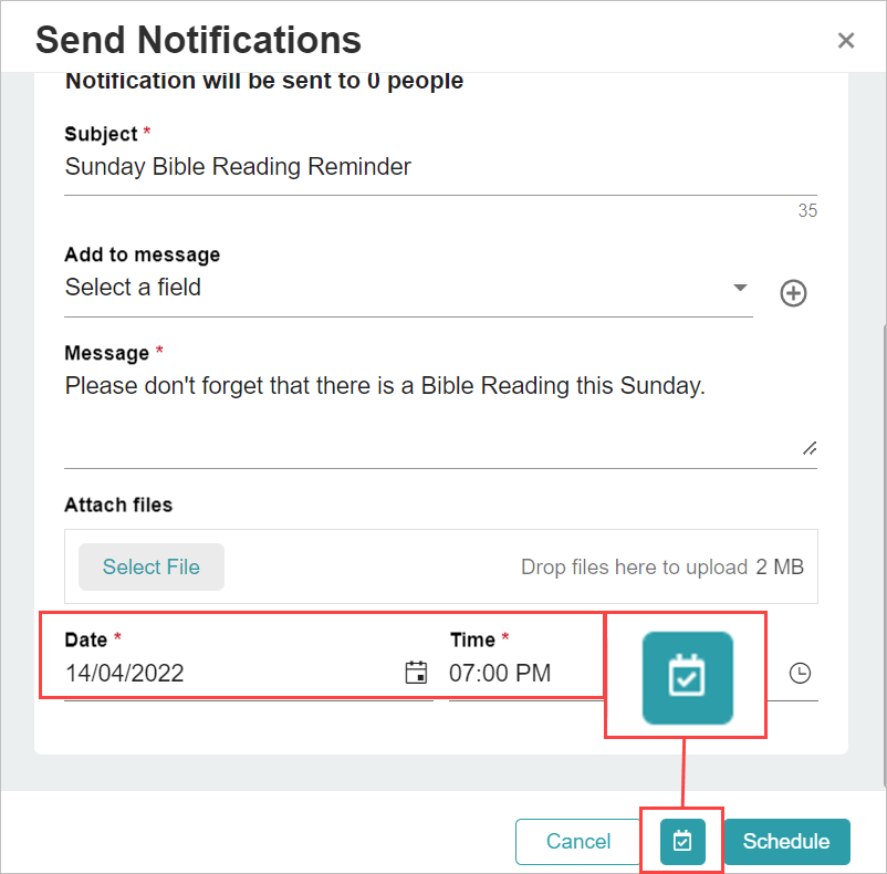 ChMeetings Updates for Q2-2022 5 Chmeetings allows to schedule the notifications