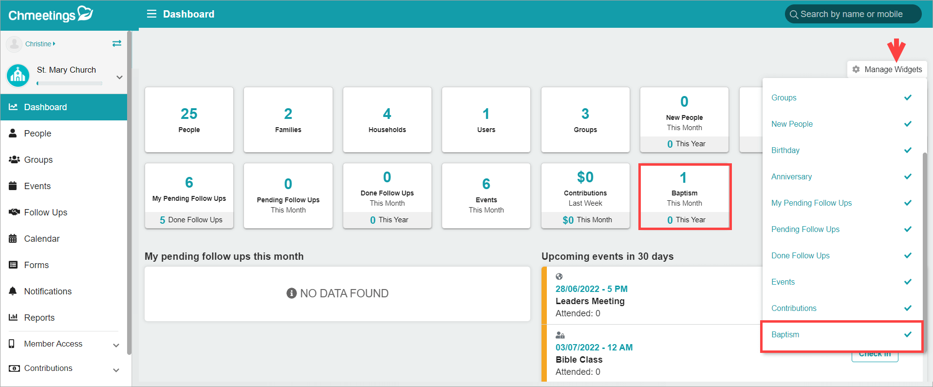Release Notes 2022 77 baptism widget -