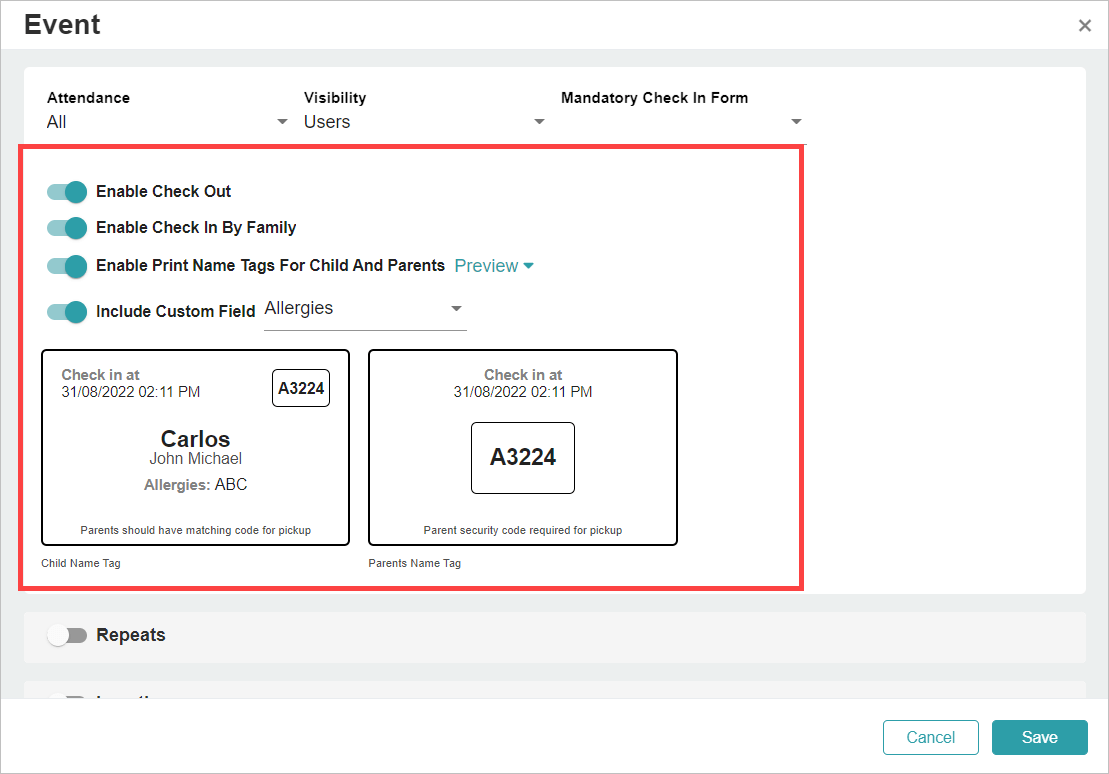Release Notes 2022 54 child checkin -