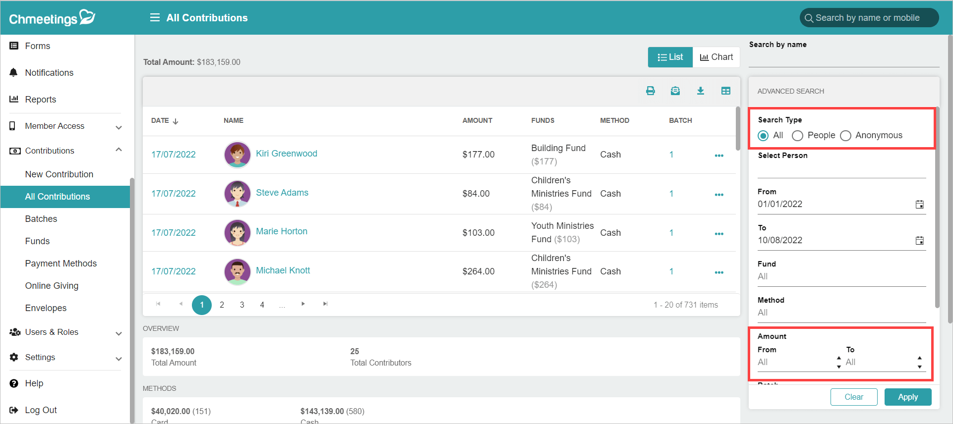 ChMeetings Updates for August 2022 7 Contributions