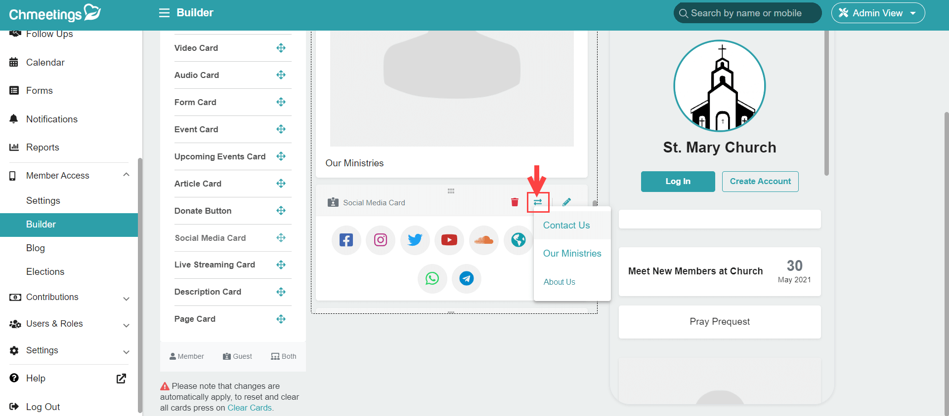 Release Notes 2023 119 move card to page -