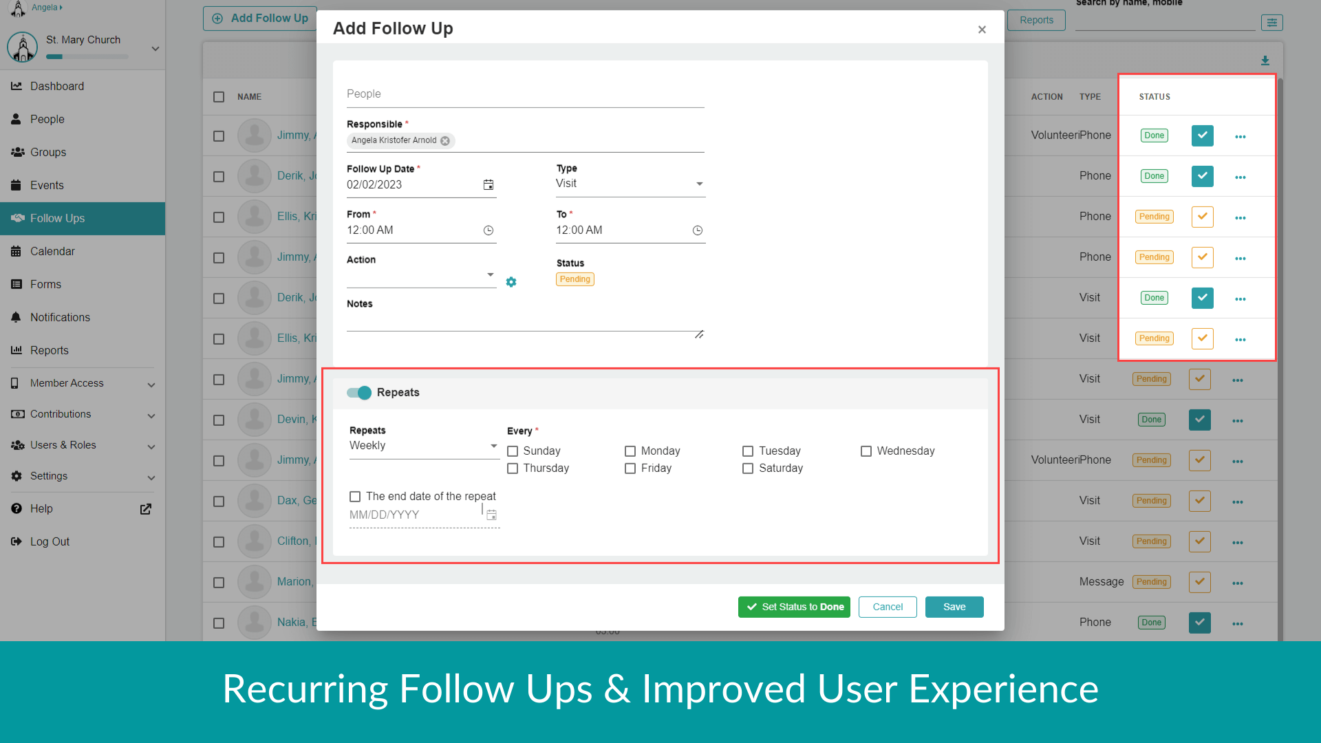 ChMeetings Updates for January 2023 4 Recurring Follow Ups Improved User -