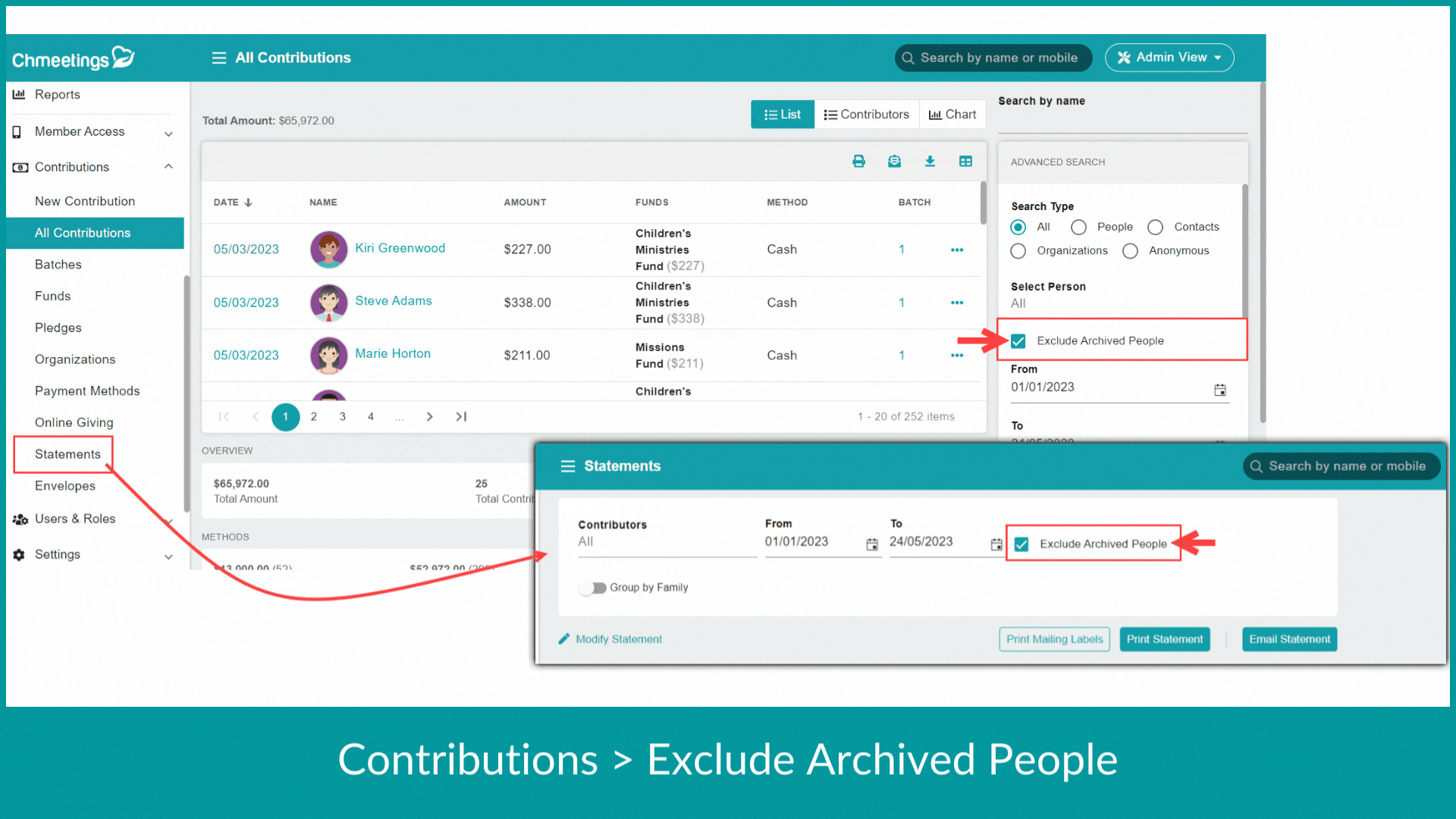 ChMeetings Updates for May 2023 2 contributions - best church software for small churches