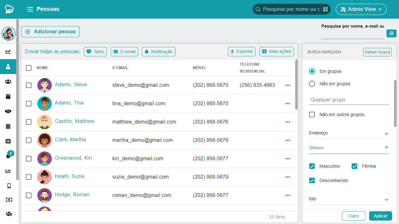 Busca de pessoas - church management software