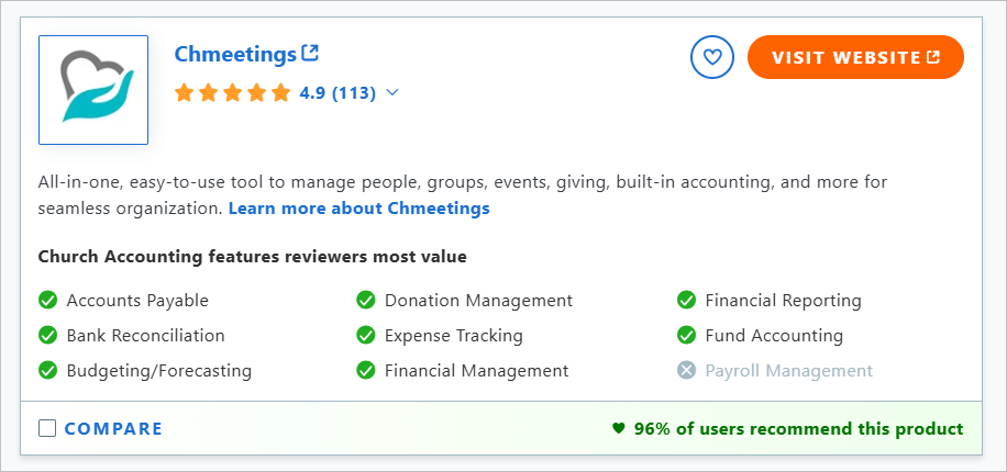 A Worthy QuickBooks Alternative For Small Church Accounting Software 2 ChMeetings - Church accounting software - Capterra profile