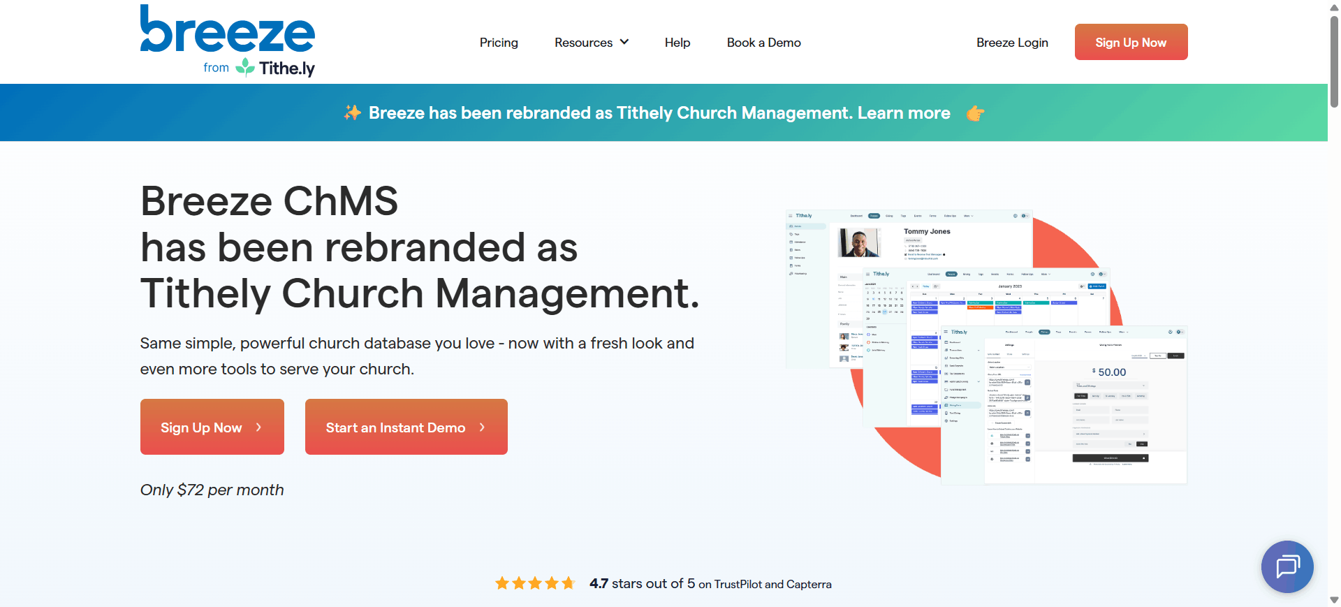 Breeze church management software for managing church members, communication, events, and daily administration.