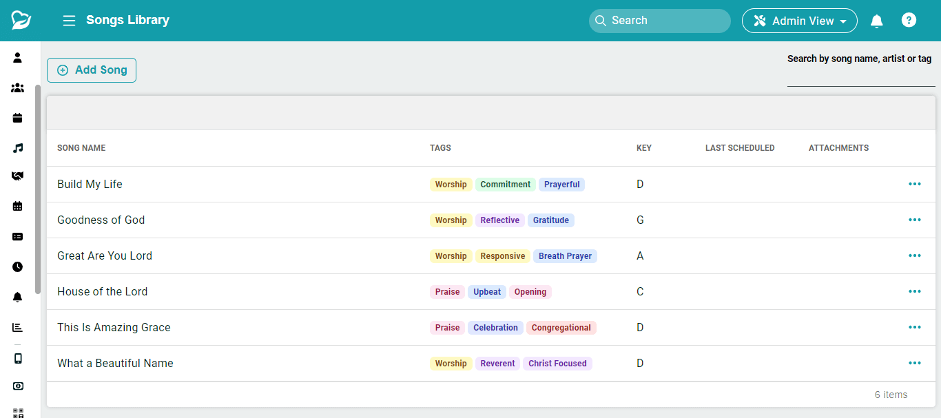 All-In-One Church Management Software 33 ChMeetings - Worship planning Songs library