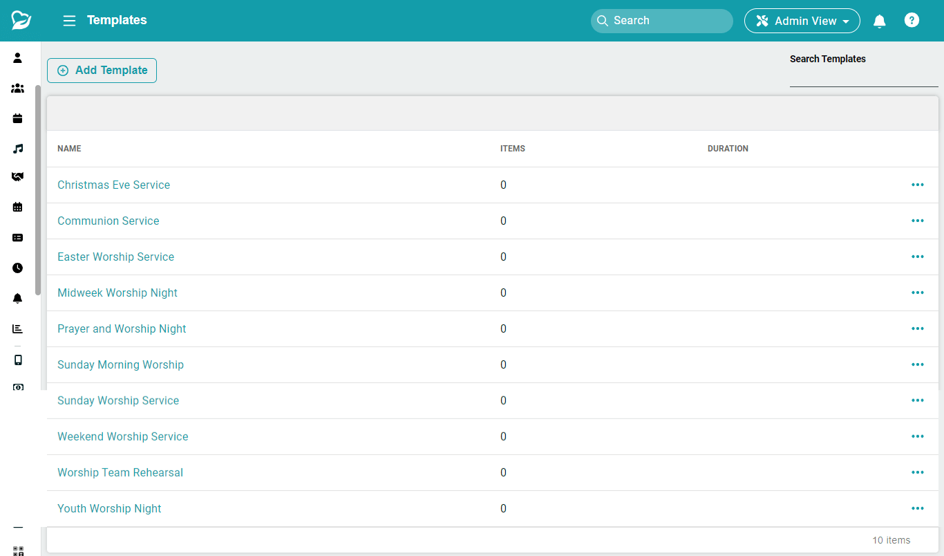 All-In-One Church Management Software 34 ChMeetings - Worship planning Templates
