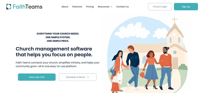 Faith Teams church management software for managing members, giving, attendance, and communication.