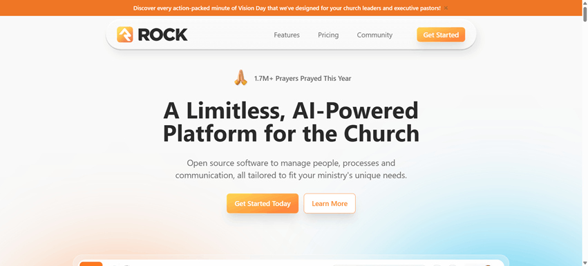 Rock RMS church management software for managing people, groups, communication, and church operations.