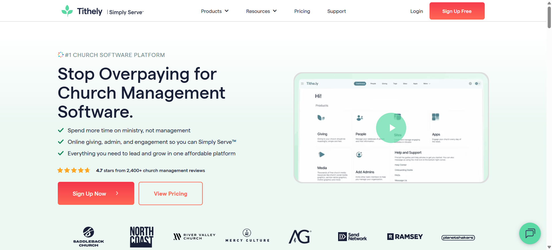 Tithely online giving and church management software for accepting donations and managing church operations.