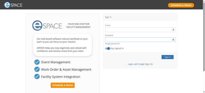 eSPACE facility management software for managing church events, work orders, assets, and facility systems.