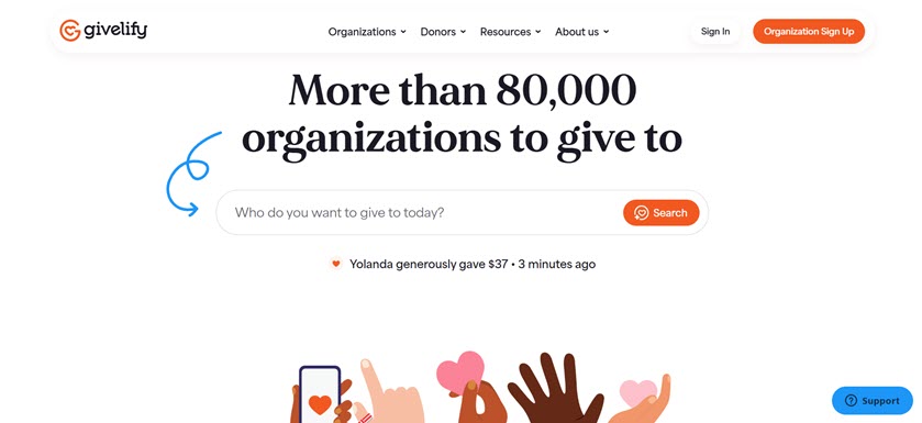 Givelify online giving platform helping donors find and support churches and nonprofit organizations.