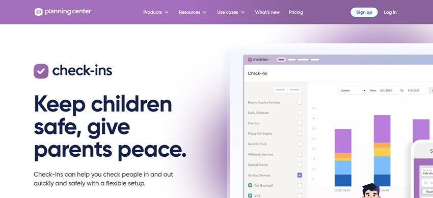 Planning Center Check-Ins software for safely checking children in and out of church activities.