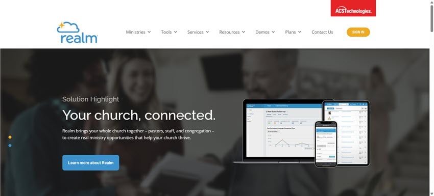 Realm church management software for connecting pastors, staff, and congregation members.