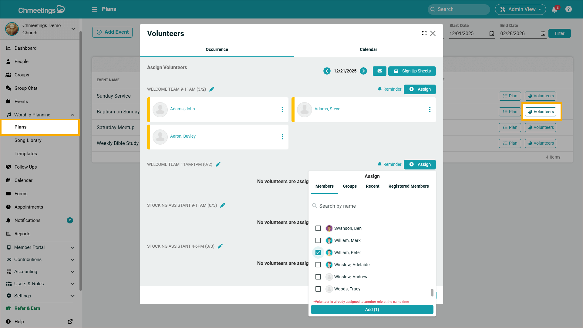 Streamline Worship Planning with ChMeetings 2 volunteers -