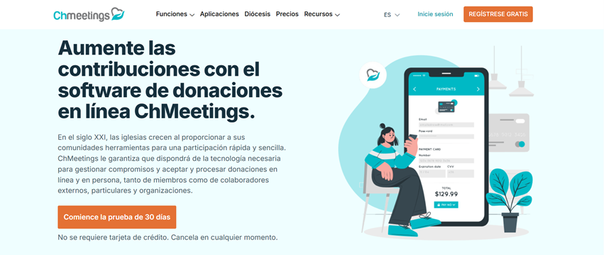 Software de donaciones en línea ChMeetings para aumentar y gestionar las contribuciones de la iglesia.