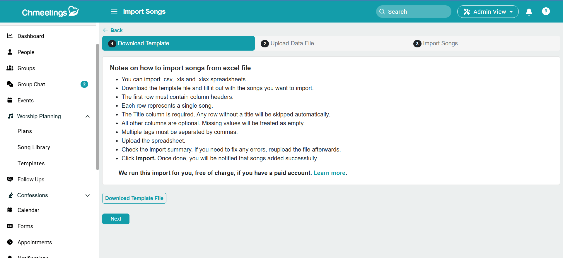 ChMeetings Updates for the Beginning of 2026 2 import songs -