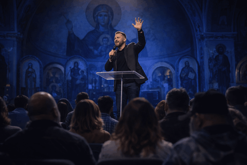 pastor preaching to church congregation