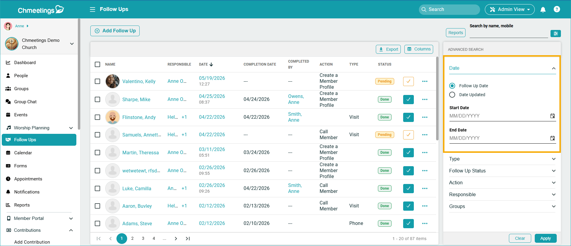 ChMeetings Updates For May 2026 5 follow up filters -