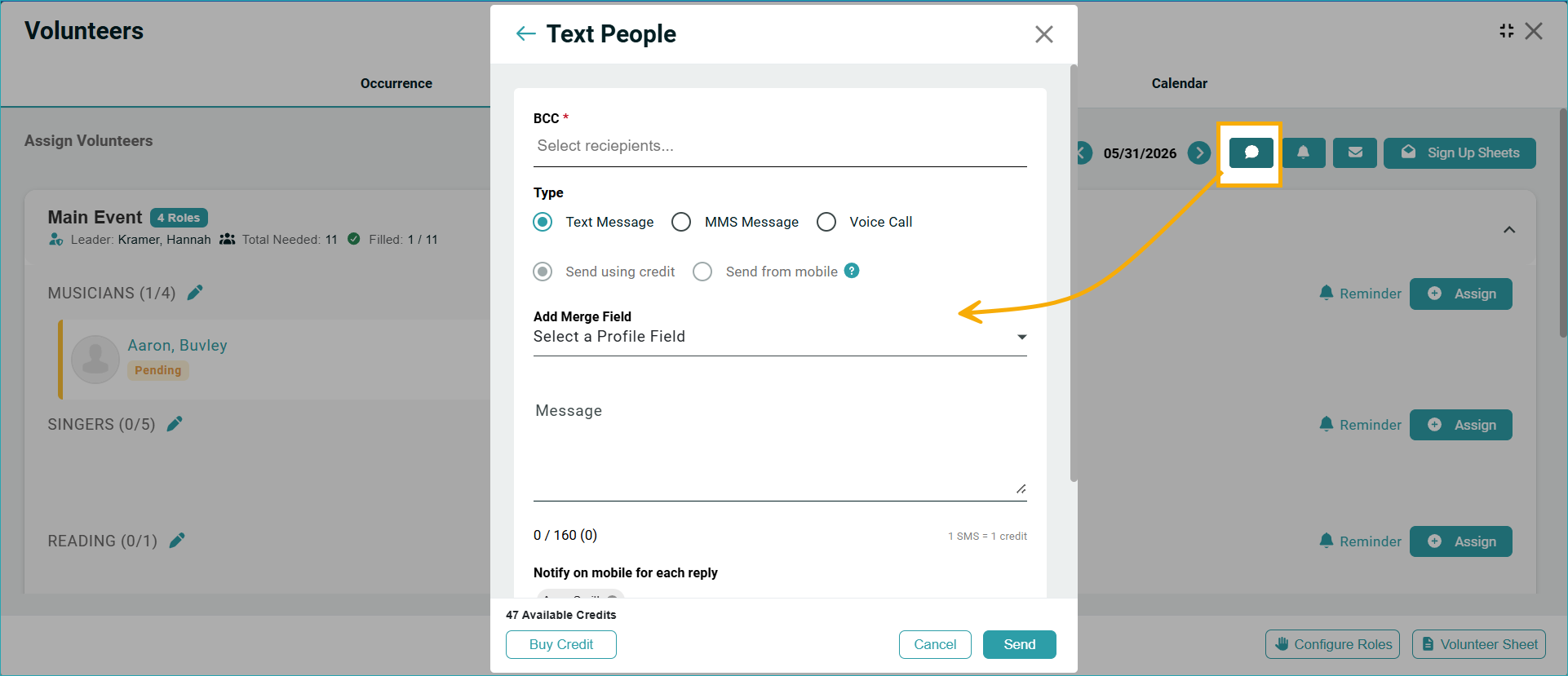 ChMeetings Updates For May 2026 2 text volunteers -