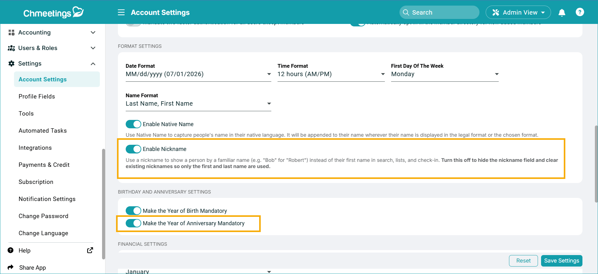 Release Notes 10 acct settings -