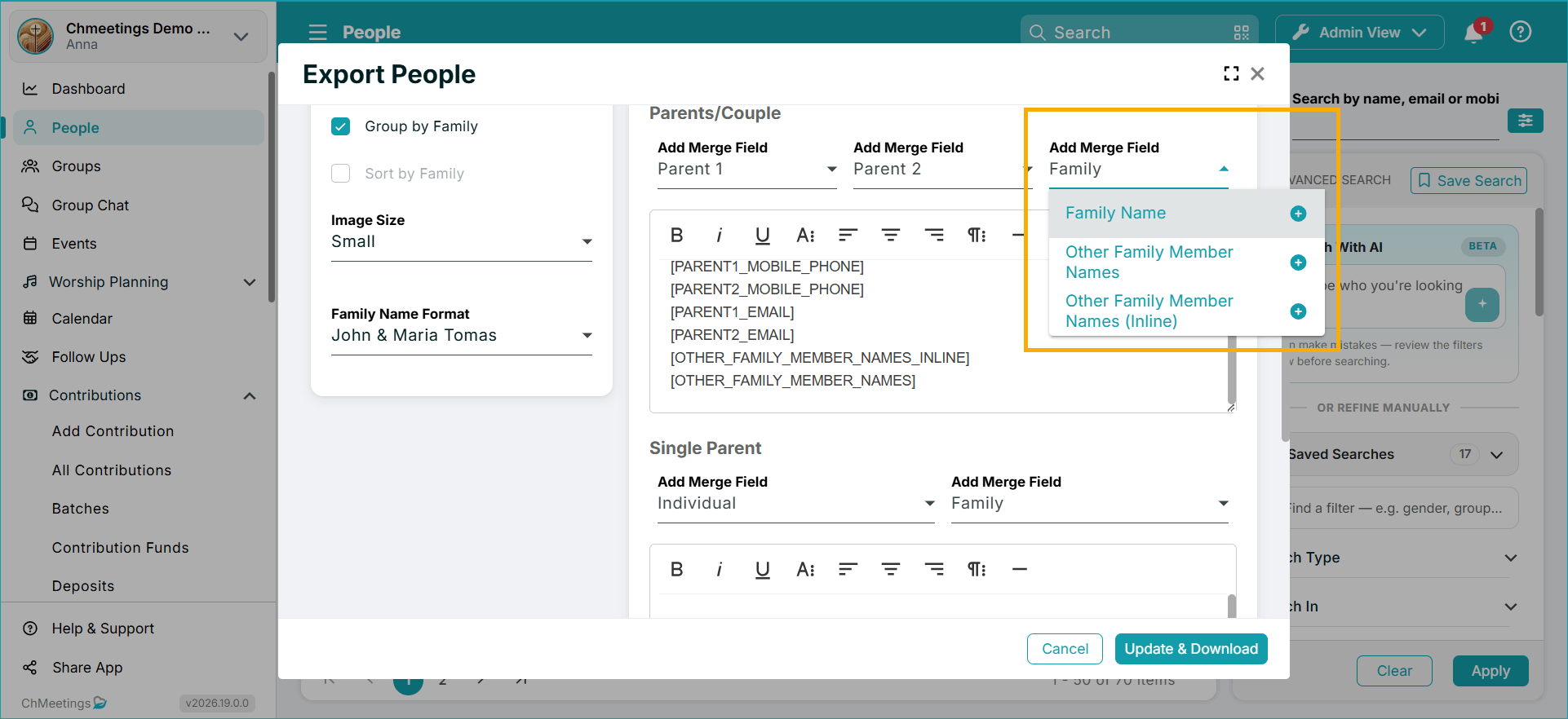 printdirectory merge fields -