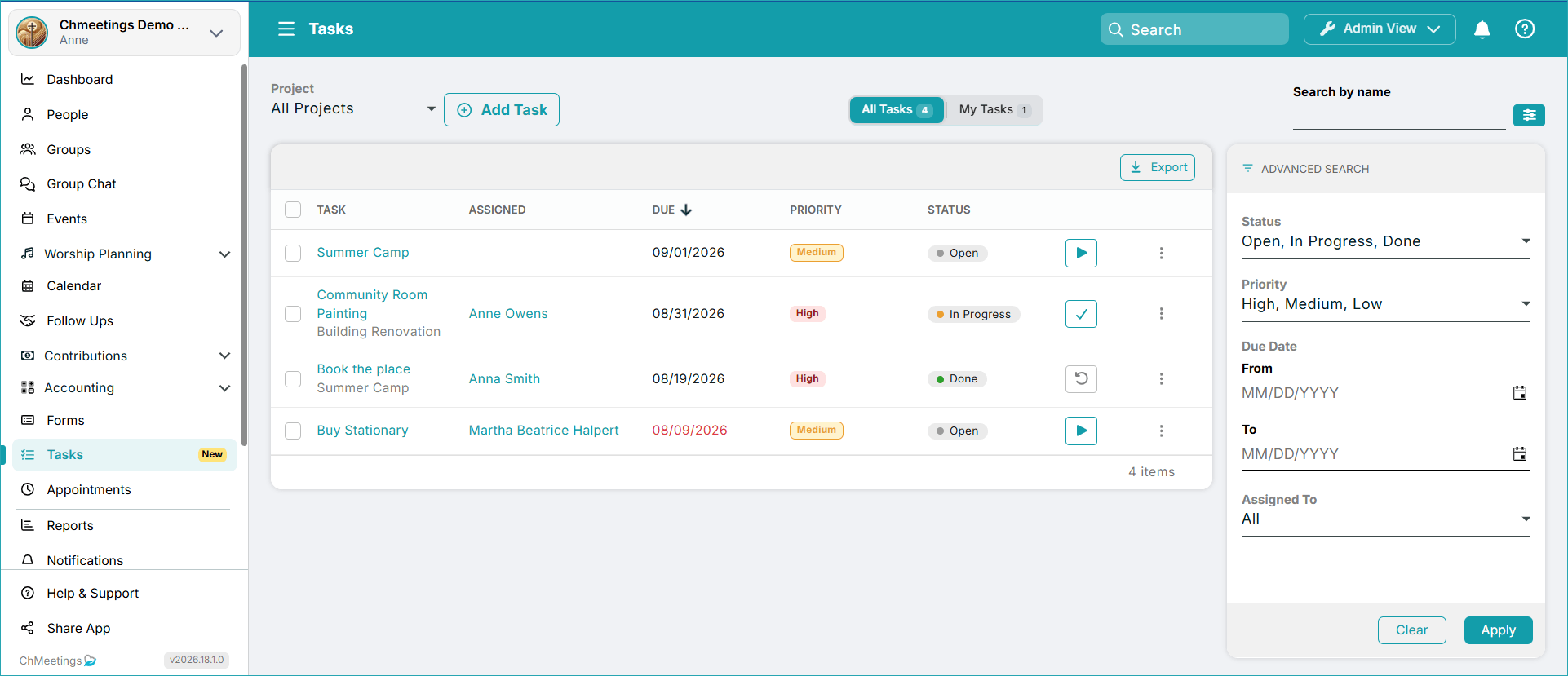 task filters -
